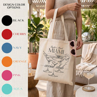 RodyThread Custom Bachelorette Bag Canvas Tote Bag for Bride and Bridesmaids Girls Trip Tropical Desert Party Palm Springs Aesthetic Natural Cotton Canvas Beach Tote Bach Club Custom Gifts for Her Hawaii Getaway Swag Bag Large Capacity Bridal Favors