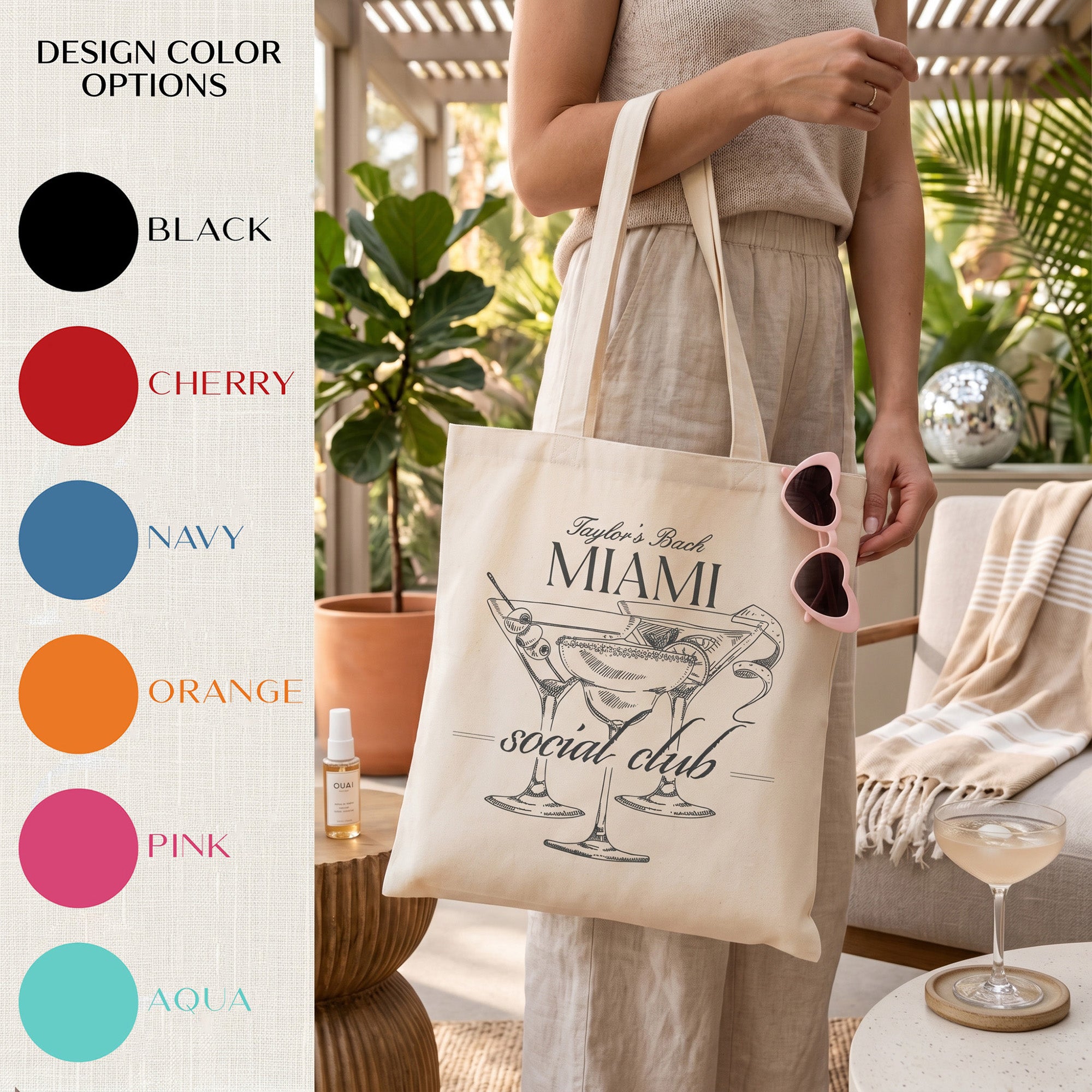 RodyThread Custom Bachelorette Bag Canvas Tote Bag for Bride and Bridesmaids Girls Trip Tropical Desert Party Palm Springs Aesthetic Natural Cotton Canvas Beach Tote Bach Club Custom Gifts for Her Hawaii Getaway Swag Bag Large Capacity Bridal Favors