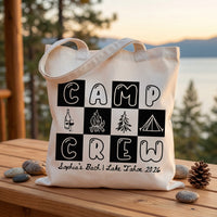 RodyThread Camp Bach Crew Lake Tahoe Bachelorette Party Favors Tote Bag For Bridesmaids Bridal Squad Retro 90s Preppy Glamping Aesthetic Custom Off-White Canvas Reusable Bag Cabin Trip Goodie Bags Last Trail Gifts
