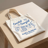 RodyThread Coastal Cowgirl Bachelorette Canvas Tote Bag For Bridesmaids And Beach Bride Western Preppy Aesthetic Cream Blue Last Toast On The Coast Hangover Kit Gift Bag Custom Bridesmaid Favor Girls Trip Reusable Beach Tote