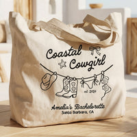 RodyThread Coastal Cowgirl Bachelorette Canvas Tote Bag For Bridesmaids And Beach Bride Western Preppy Aesthetic Cream Blue Last Toast On The Coast Hangover Kit Gift Bag Custom Bridesmaid Favor Girls Trip Reusable Beach Tote