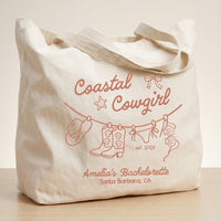 RodyThread Coastal Cowgirl Bachelorette Canvas Tote Bag For Bridesmaids And Beach Bride Western Preppy Aesthetic Cream Blue Last Toast On The Coast Hangover Kit Gift Bag Custom Bridesmaid Favor Girls Trip Reusable Beach Tote