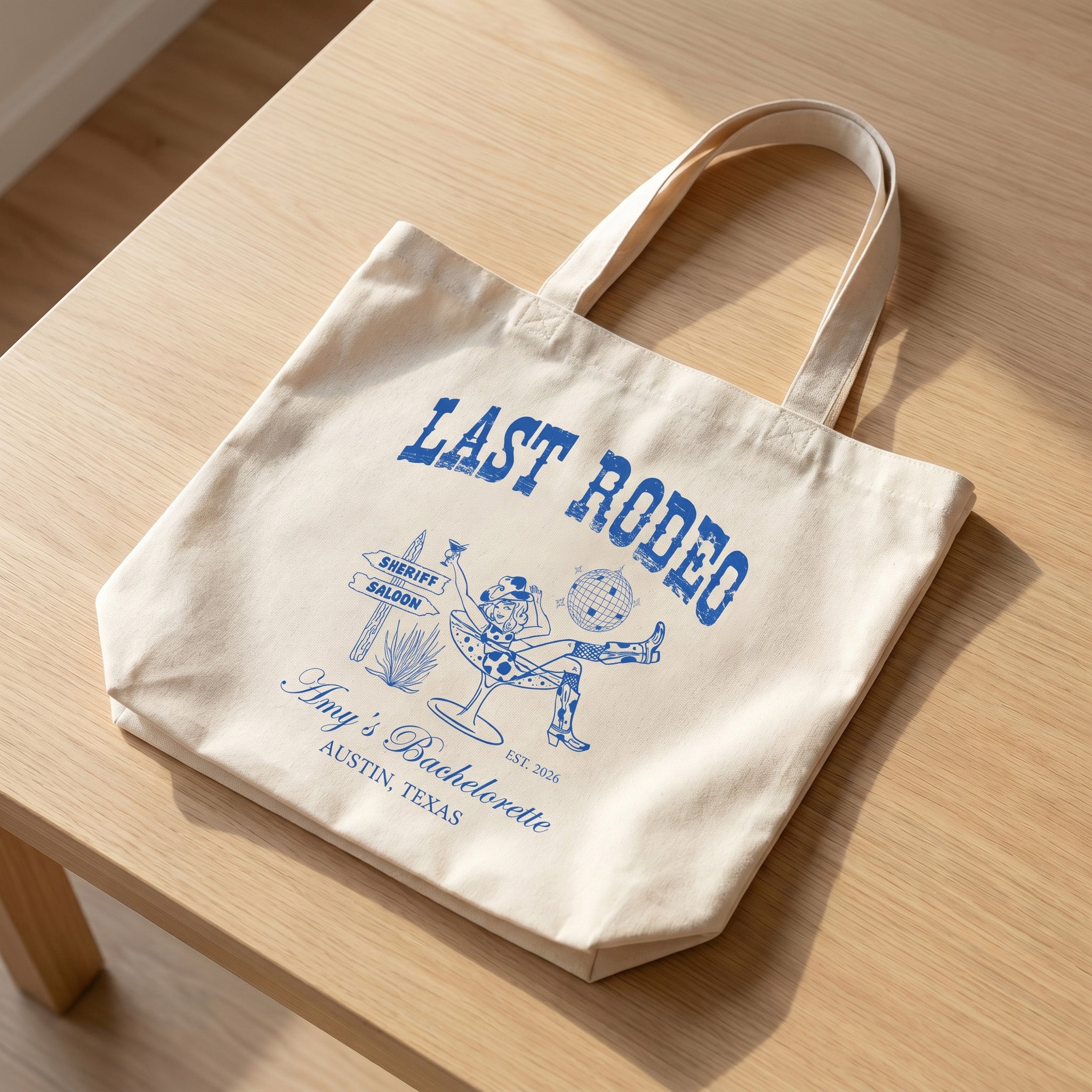 RodyThread Coastal Cowgirl Bachelorette Canvas Tote Bag For Bridesmaids And Beach Bride Western Preppy Aesthetic Cream Blue Last Toast On The Coast Hangover Kit Gift Bag Custom Bridesmaid Favor Girls Trip Reusable Beach Tote (Copy)