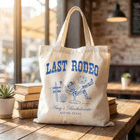 RodyThread Coastal Cowgirl Bachelorette Canvas Tote Bag For Bridesmaids And Beach Bride Western Preppy Aesthetic Cream Blue Last Toast On The Coast Hangover Kit Gift Bag Custom Bridesmaid Favor Girls Trip Reusable Beach Tote (Copy)