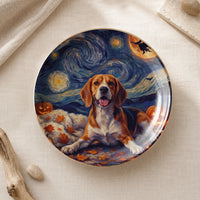 Van Gogh Style Cat and Corgi Halloween Jewelry Dish, Starry Night Ceramic Trinket Tray Gift for Pet Lovers