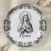 Customer in Los Angeles wearing Virgin Mary Plate Personalized Catholic Ceramic Trinket Dish Vintage Religious Christian Baptism Gif