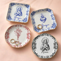 Close-up of Virgin Mary Plate Personalized Catholic Ceramic Trinket Dish Vintage Religious Christian Baptism Gif for streetwear fans in Los Angeles