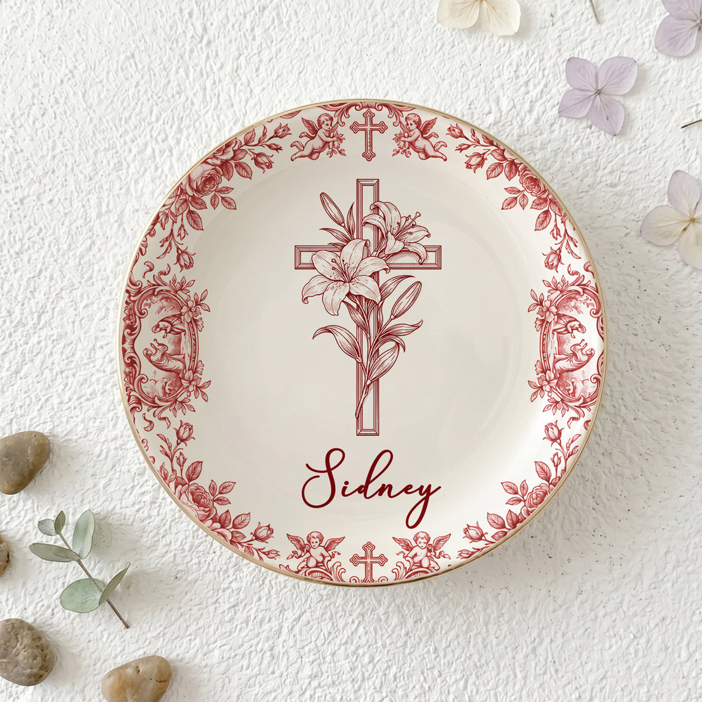 Virgin Mary Plate Personalized Catholic Ceramic Trinket Dish Vintage Religious Christian Baptism Gif