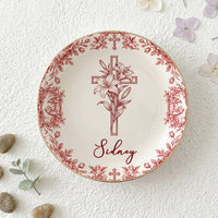 Customer in Los Angeles wearing Virgin Mary Plate Personalized Catholic Ceramic Trinket Dish Vintage Religious Christian Baptism Gif