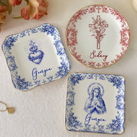Close-up of Virgin Mary Plate Personalized Catholic Ceramic Trinket Dish Vintage Religious Christian Baptism Gif for streetwear fans in Los Angeles