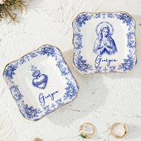Customer in Los Angeles wearing Virgin Mary Plate Personalized Catholic Ceramic Trinket Dish Vintage Religious Christian Baptism Gif