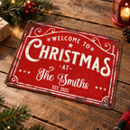 WELCOME TO CHRISTMAS Sign Personalized Vintage Metal Holiday Porch Decor Custom Family Name