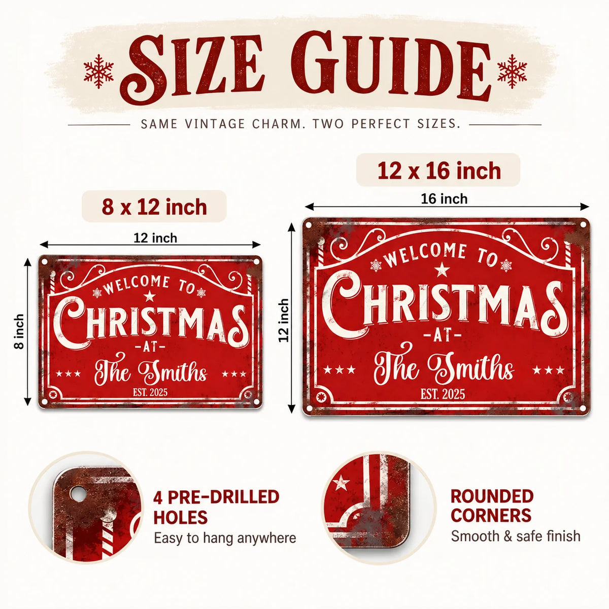 WELCOME TO CHRISTMAS Sign Personalized Vintage Metal Holiday Porch Decor Custom Family Name