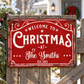 WELCOME TO CHRISTMAS Sign Personalized Vintage Metal Holiday Porch Decor Custom Family Name