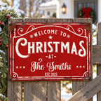 WELCOME TO CHRISTMAS Sign Personalized Vintage Metal Holiday Porch Decor Custom Family Name