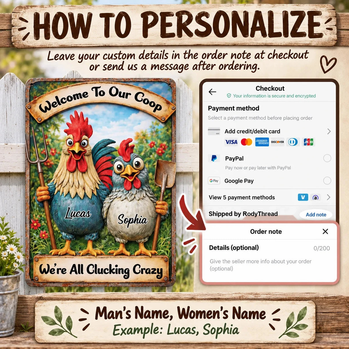 Welcome To Our Coop We're All Clucking Crazy Sign Rustic Farmhouse Chicken Coop Decor Gift for Backy