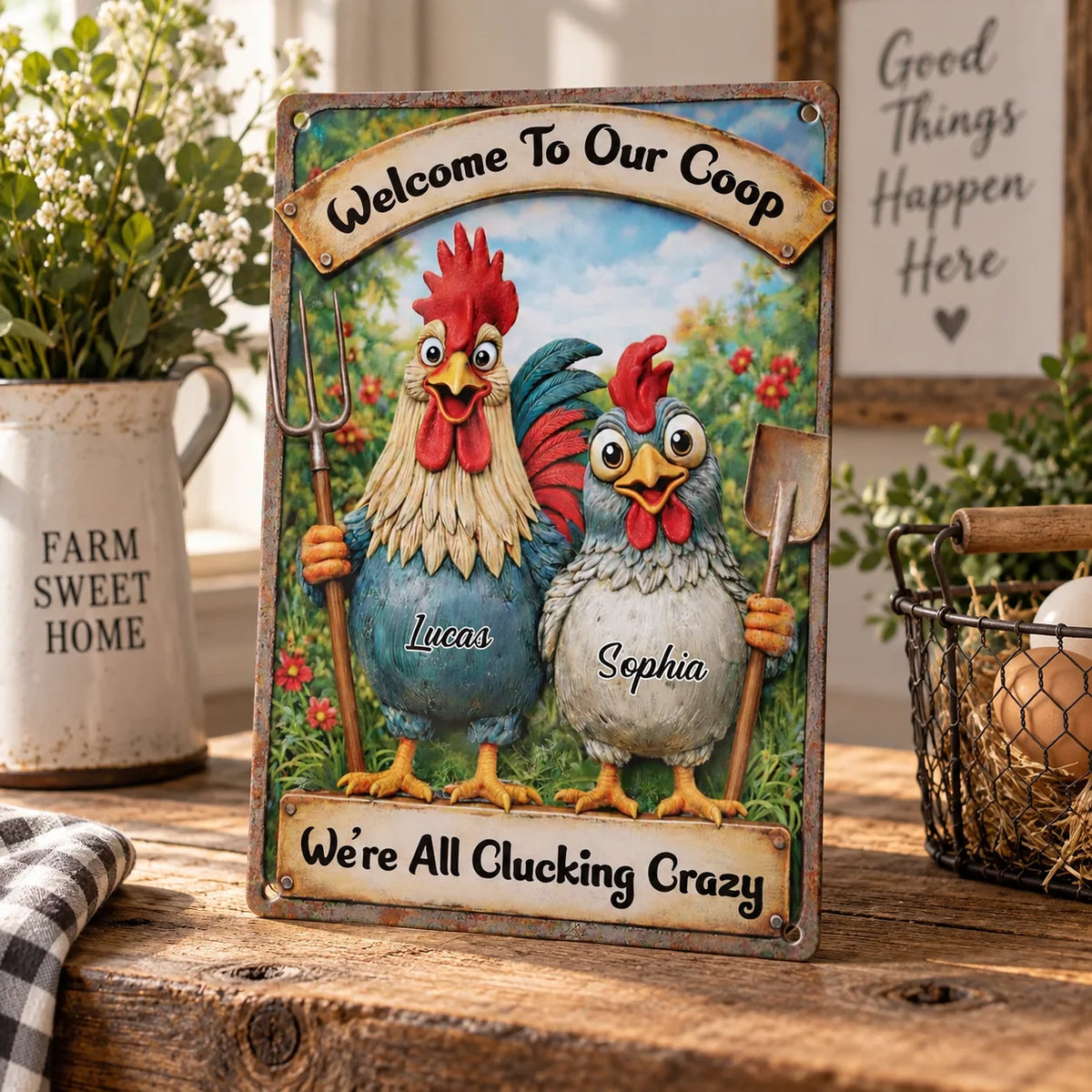 Welcome To Our Coop We're All Clucking Crazy Sign Rustic Farmhouse Chicken Coop Decor Gift for Backy