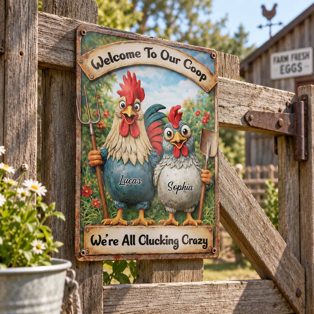 Welcome To Our Coop We're All Clucking Crazy Sign Rustic Farmhouse Chicken Coop Decor Gift for Backy