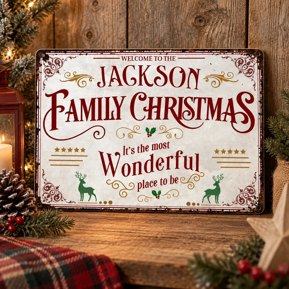 Welcome to the Family Christmas Sign It's the Most Wonderful Place to Be Vintage Rustic Holiday Deco