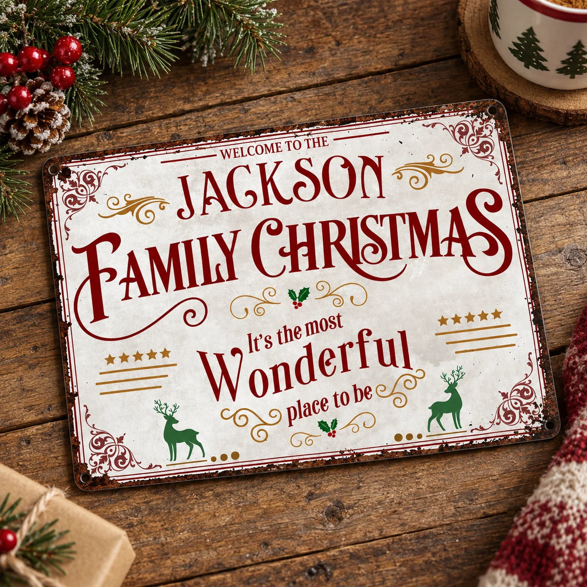 Welcome to the Family Christmas Sign It's the Most Wonderful Place to Be Vintage Rustic Holiday Deco