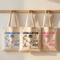 Personalized Charleston Bachelorette Canvas Tote Bag Custom Bridal Party Favor for Bridesmaids Preppy Coastal Southern Charm Hand-Drawn Aesthetic Natural Cotton Destination Wedding Welcome Totes Swag Bag Gift