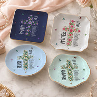Personalized Christian Trinket Dish Jewelry Tray Birth Flower Cross You Are Bible Verse Affirmations, Cottagecore Coquette Aesthetic Pastel Ceramic with Gold Scalloped Rim Ring Dish, Custom Name Floral Cross Bible Verses Encouragement Religious Gift