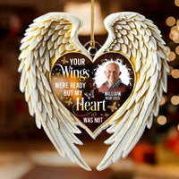 Customer in Los Angeles wearing Your Wings Were Ready But My Heart Was Not Ornament, Custom Name Memorial Keepsake, Sympathy Remembr
