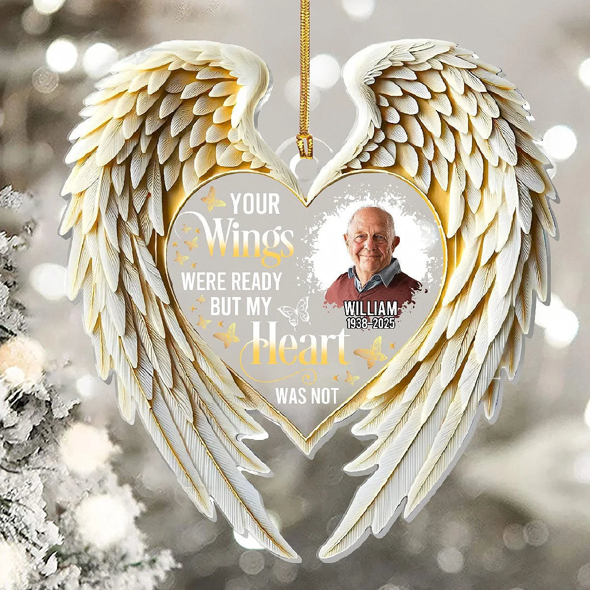 Close-up of Your Wings Were Ready But My Heart Was Not Ornament, Custom Name Memorial Keepsake, Sympathy Remembr